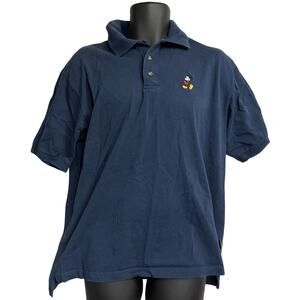 Mickey Mouse Polo Shirt Men L Blue Short Sleeve 100% Cotton Retro Minimalist